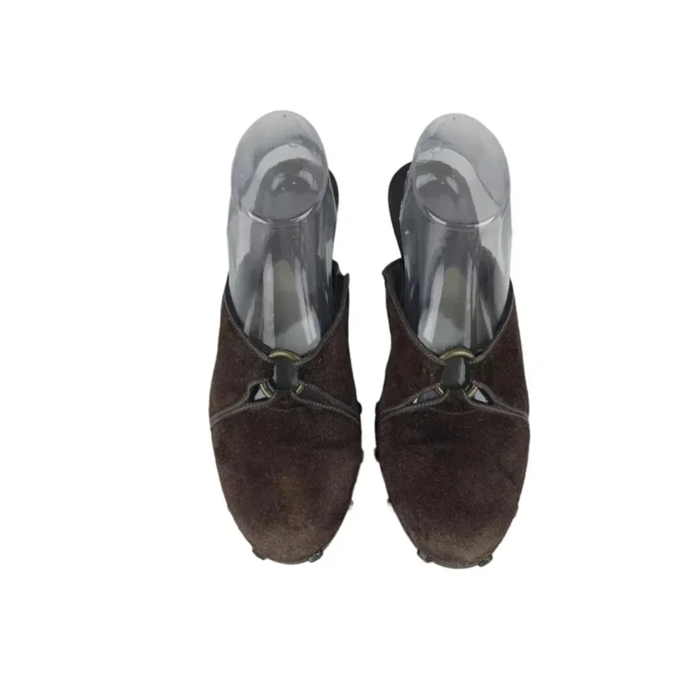 Cole Haan Womens Dark Brown Suede Round Toe‎ Slip On Cone Mule Heel Size US 9 B